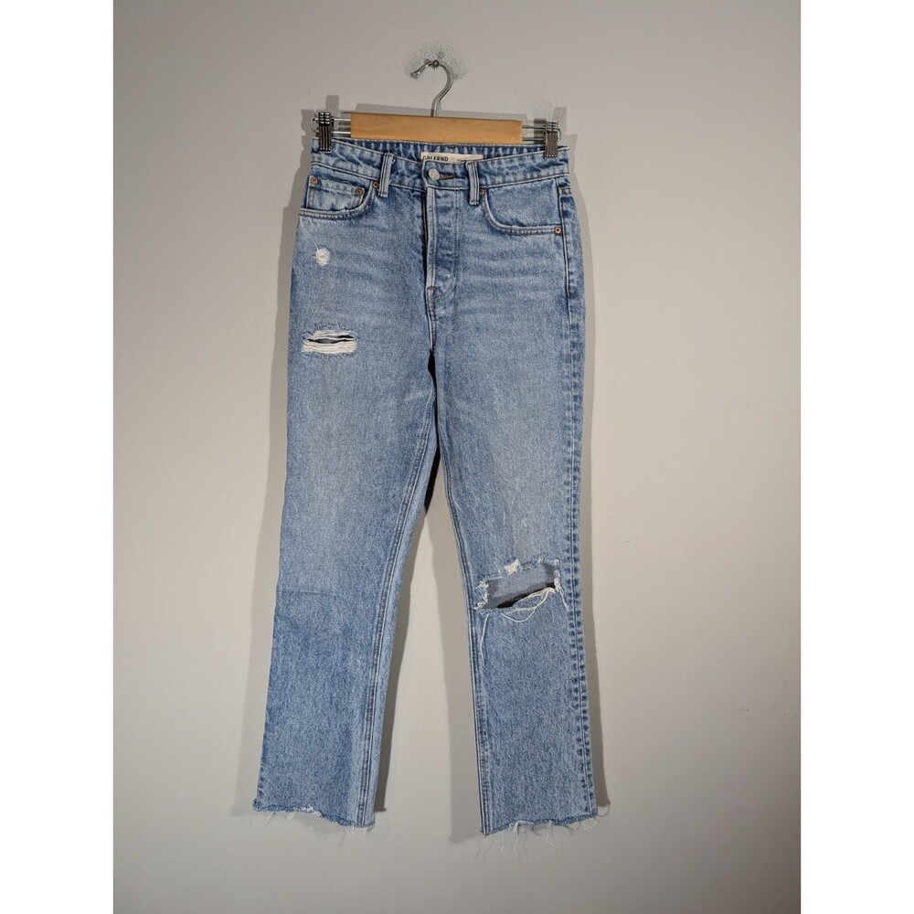 GRLFRND The Karolina High Rise Straight Cropped Jeans Sz 23 Distressed Festival